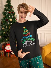 Notgurli Christmas Men's Printed Long Sleeve Loungewear Top - Black - View 7