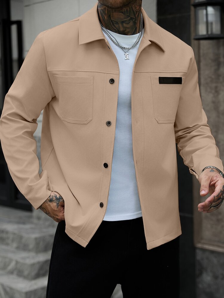 Manfinity Homme Men's Solid Color Casual Outdoor Slim Fit Jacket - Khaki - View 5