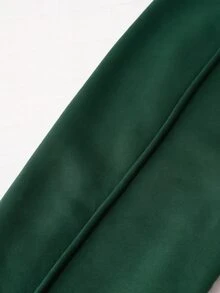 SHEIN Tween女孩長袖抓絨秋季套裝 2件/套 返校季 酒紅色紐約字母圖案立領運動衫長褲套裝 80年代運動風 - 墨綠色 - 查看 4