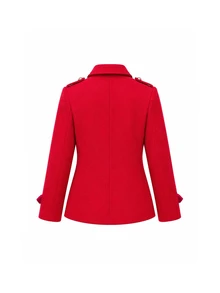 SHEIN Fall Winter Women's Double Breasted Gold Buttons MilitaryStyle Coat Stand Collar Slim Tailored Wool Blend Short Jacket For Evening Outfits - Red - View 3