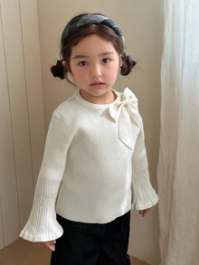 Dazy Kids Infant/Toddler (Girl) Round Neck Flared Cuff Korean Style Long Sleeve Autumn/Winter Sweater - White - View 3
