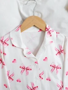 SHEIN 少女粉色睡衣家居服套裝 2件式休閒居家度假派對百搭款 柔軟舒適 秋冬新款 - 粉色 - 查看 3