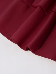 SHEIN Chân váy mini chữ A cho thiếu nữ, ren trắng jacquard, nhún xếp, họa tiết rỗng, thanh lịch, đa năng cho đi làm, du lịch và cô dâu, quần áo mùa thu, gửi ngẫu nhiên 1 chiếc - Màu Đỏ Sâu - Xem 5