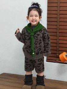 Dazy Kids Set Sweater 2 Potong Motif Leopard Leher Bulat Gaya Korea untuk Bayi/Balita (Musim Gugur/Dingin) Musim Gugur/Dingin - Coffee Brown - View 4
