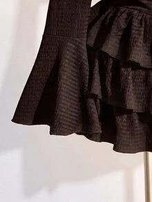 SHEIN ICON 女款純色抓皺露肩休閒派對迷你洋裝 - 棕色 - 查看 8