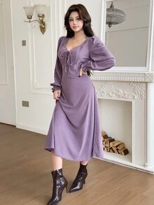 Feyla Women's Fashionable Vacation Dress With Drawstring Tie - Purple - View 4