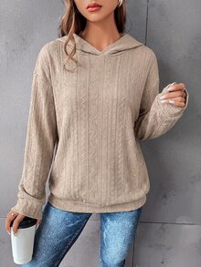 SHEIN LUNE 素色落肩連帽衛衣，秋冬長袖上衣，休閒風 - 深灰色 - 查看 3