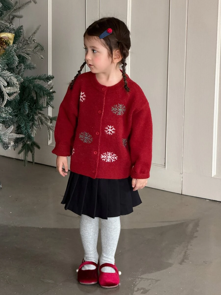 Dazy Kids Baby Girl Round Neck Long Sleeve Korean Style Autumn/Winter Sweater - Burgundy - View 1