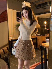DAZY Women's Sequin Fashion Versatile Daily Wear Skirt - Khaki - View 11