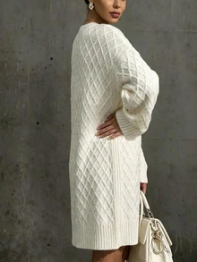 Omancia Women's Solid Color Casual Daily Knit Dress - Beige - View 4