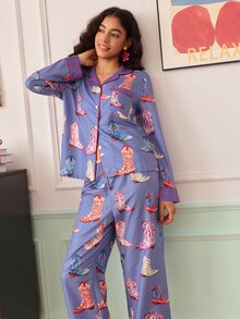 Chillnights Young Plaid Colorblock Striped Bubble Crinkle Front-Opening Women's Pajama Set - Multicolor - View 4