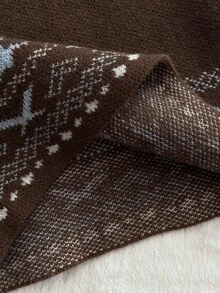 Dulcita Setelan 2 Potong Sweater Kerah Oversized Jacquard Fair Isle Cokelat Musim Gugur/Dingin - MultiWarna - View 5