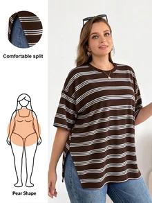 Shapeblank Plus-Size Women's Spring/Summer Fashionable Casual Loose Comfortable Everyday Basic Versatile Striped Short-Sleeved Super Loose T-Shirtsummer Outfits - Multicolor - View 6