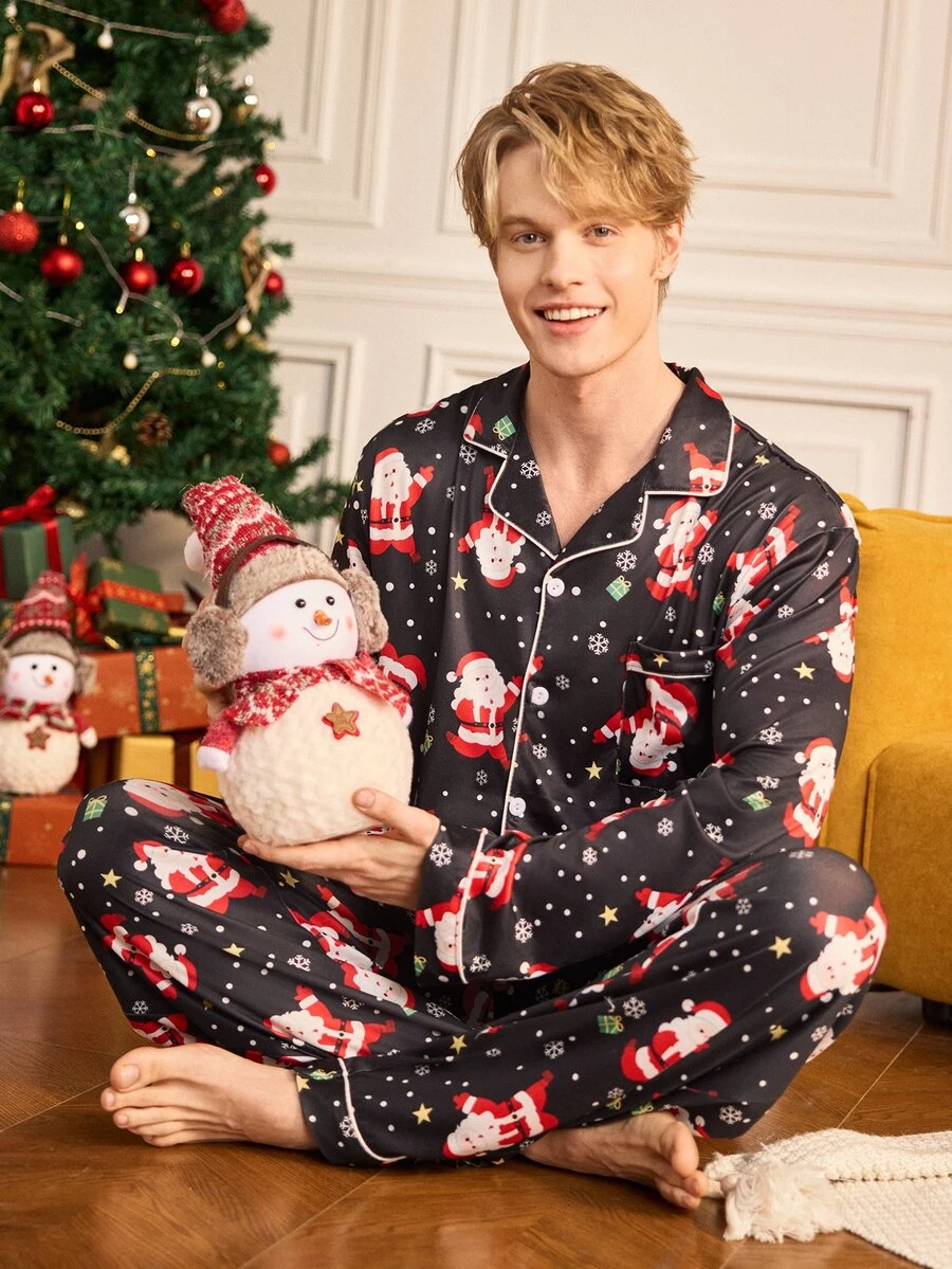 Notgurli Men's All-Over Print Santa Claus Long Sleeve Top And Pants Set - Multicolor - View 1