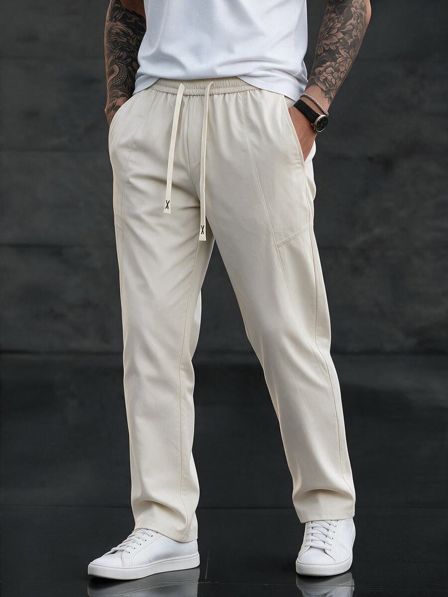 SLATEMANN Men's Solid Color Casual Versatile Daily Wear Long Pants - Beige - View 1