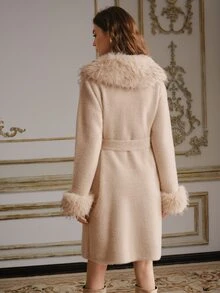 Anewsta Autumn/Winter Elegant Faux Fur Knit Cardigan - Apricot - View 7