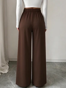 Elenzga Women's Solid Color Casual Versatile Daily Wear Long Pants - Brown - View 5