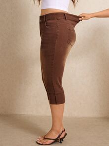 Elaquor Plus Size Casual Daily Wear Denim Jeans With Pockets - Brown - View 3