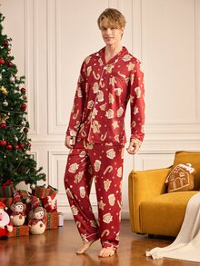 Notgurli Christmas Men's Long Sleeve Top And Pants Casual Daily Loungewear Set - Multicolor - View 4