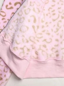 SHEIN 青少年女孩秋冬休閒街頭時尚甜酷雙面法蘭絨豹紋拼接撞色連帽拉鍊口袋加厚運動外套，適合返校與日常穿著 - 粉色 - 查看 8