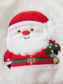 SHEIN 2件組幼兒男童衛衣長褲套裝，可愛白色紅綠配色，毛絨長袖圓領，修身版型，刺繡貼布設計，舒適保暖，適合秋季日常穿著 - 紅白色 - 查看 5