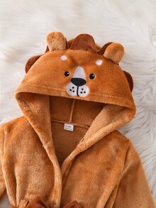 Jubah Mandi Bayi Laki-laki Lucu Bergambar Singa Lembut dengan Tudung, Jubah Mandi Tebal dari Bulu Karang dengan Tali Pinggang, Jubah Mandi yang Menyerap Air untuk di Rumah - Coklat - View 5