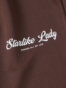 SHEIN 青少年女孩秋季套裝 3件/組圓領休閒上衣，含馬匹印花連帽拉鍊運動衫 - 棕色 - 查看 9