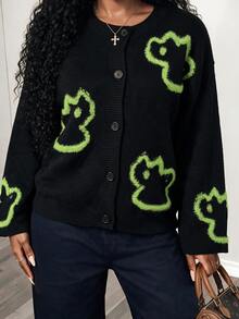 BamGleam Women's Jacquard Button Long Sleeve Knit Cardigan - Green - View 4