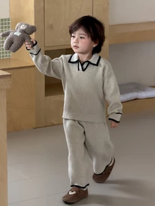 Dazy Kids Bộ áo len tay dài phối màu cho bé trai sơ sinh - Màu be - Xem 6