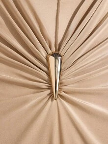 Poshavie Poshavie Gaun Ukuran Besar Leher V dengan Model Draping dan Lengan Panjang, Gaun Elegan Warna Polos yang Mengalir, Cocok untuk Pesta dan Acara Sehari-hari - Khaki - View 6