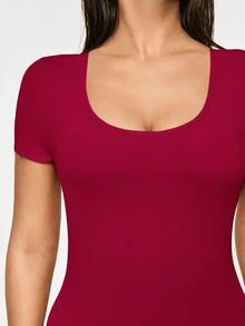 SHAPORA Solid Shapewear Romper For Summer - Burgundy - View 4