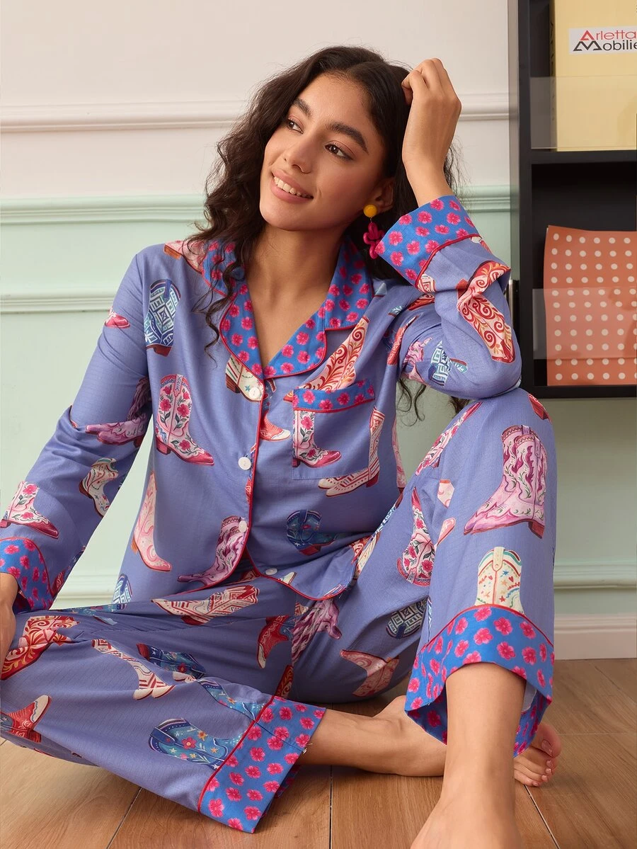 Chillnights Young Plaid Colorblock Striped Bubble Crinkle Front-Opening Women's Pajama Set - Multicolor - View 1