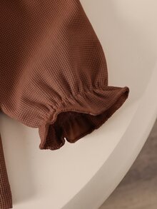 SHEIN 女嬰休閒蝴蝶結裝飾圓領衛衣與長褲套裝，適合秋冬冬季 - 咖啡棕 - 查看 5