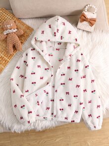 SHEIN Tween女孩兒童加厚蝴蝶結連帽拉鍊外套，保暖內裡，秋冬款 - 粉色 - 查看 3