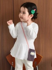 Dazy Kids Infant/Toddler (Girl) Round Neck Long Sleeve Korean Style Solid Color Spring/Autumn Top - Apricot - View 4
