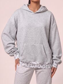 SHEIN BAE Leopard Print Long Sleeve Loose Streetwear Sports Sweatshirt - Light Grey - View 6