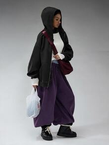 COUREZ Low Rise Baggy Balloon Joggers , Y2K Autumn For Women Wide Leg Sweatpants For Woman Fall For Women - Purple - View 6