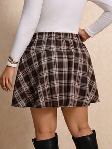 Elaquor Plus Size Women's Elastic Waist Plaid Casual Skort - Multicolor - View 2