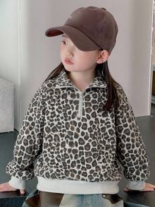 Dazy Kids 少女休閒寬鬆豹紋印花運動衫 - 灰色 - 查看 8