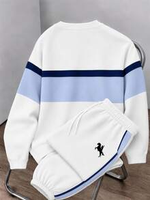 Daypath Men's Loose Fit Slightly Dropped Shoulder Rider Small Logo Colorblock Design Printed Pullover Sweatshirt Set, Suitable For Casual Daily Wear, Gift For Boyfriend - Multicolor - View 2