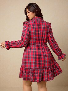 Elaquor Plus Size Women's Plaid Pleated Casual Daily Summer Dress - Multicolor - View 2