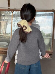 Dazy Kids Women's Round Neck Single-Breasted Lace Mesh Knit Cardigan - Grey - View 2