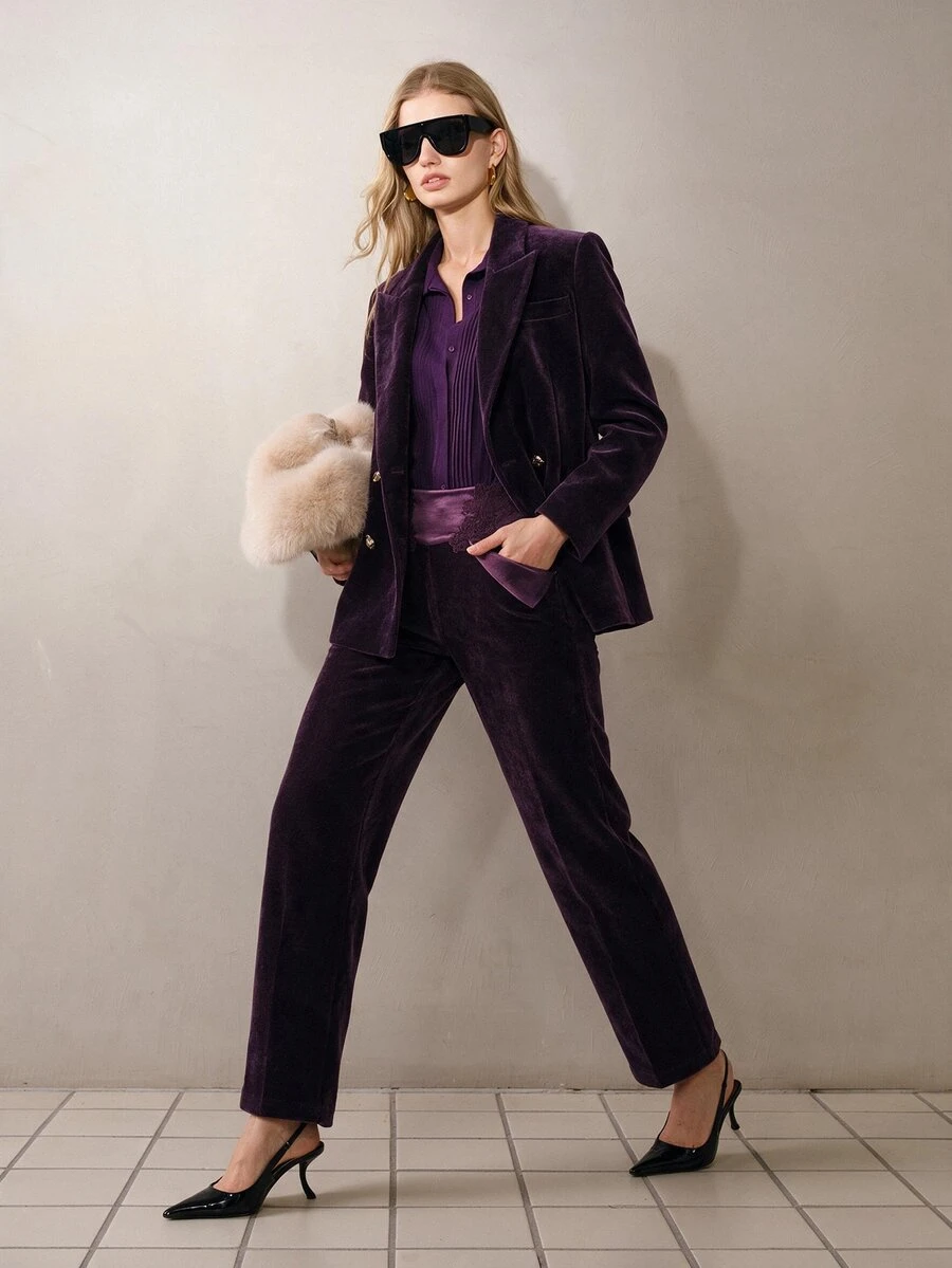 MOTF PREMIUM WOMEN'S ELEGANT BUTTON LONG SLEEVE BLAZER - Violet Purple - View 1