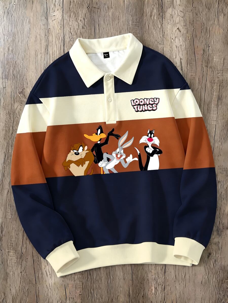 LOONEY TUNES X SHEIN Daypath Sweatshirt Lengan Panjang Kasual Pria Motif Kartun untuk Sehari-hari - MultiWarna - View 1