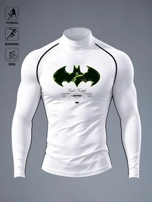 BATMAN X SHEIN 男士條紋印花撞色運動T恤 - 白色 - 查看 3