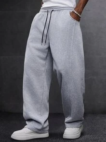 SLATEMANN Men's Autumn/Winter Drawstring Waist Pocket Running Sweatpants - Grey - View 1