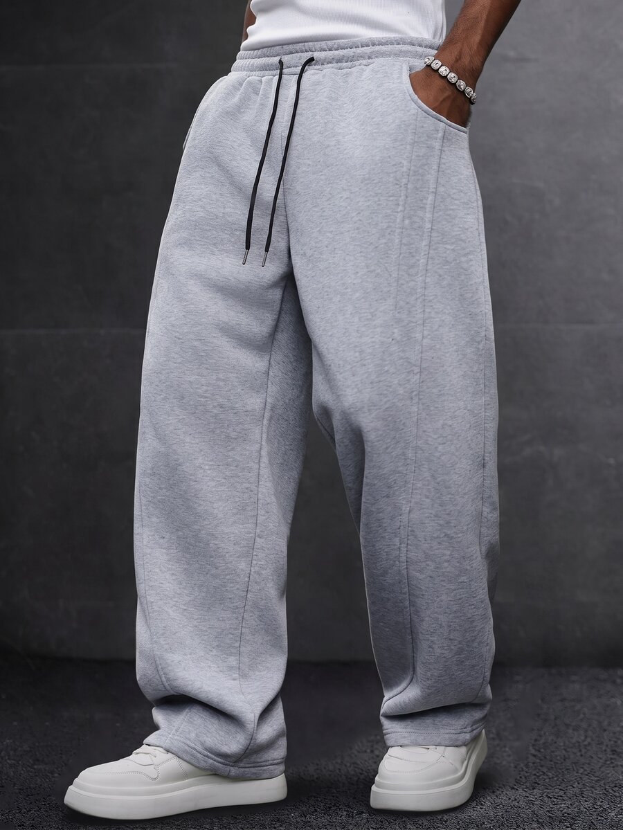 SLATEMANN Men's Autumn/Winter Drawstring Waist Pocket Running Sweatpants - Grey - View 1