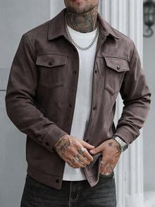 Manfinity Homme Men's Single-Breasted Casual Versatile Everyday Jacket - Brown - View 4