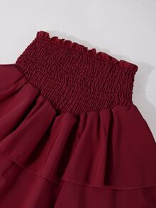 SHEIN Chân váy mini chữ A cho thiếu nữ, ren trắng jacquard, nhún xếp, họa tiết rỗng, thanh lịch, đa năng cho đi làm, du lịch và cô dâu, quần áo mùa thu, gửi ngẫu nhiên 1 chiếc - Màu Đỏ Sâu - Xem 3