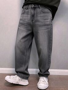 STEELVANCE Men's Denim Wide Leg Tapered Pants - Light Grey - View 1